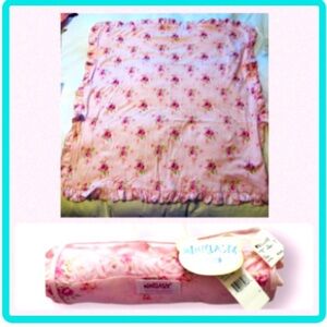Miniclasix Pink Floral Ruffled Double Layer Swaddle Receiving Blanket in Case🆕